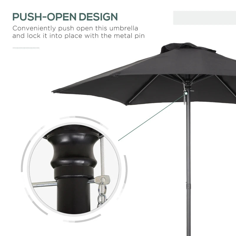 Black 2m Outdoor Garden Parasol Umbrella with 6 Sturdy Ribs