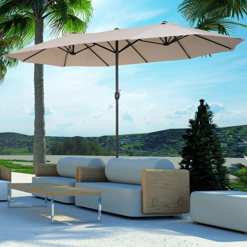Double-Sided Beige Patio Sun Umbrella - 4.6m