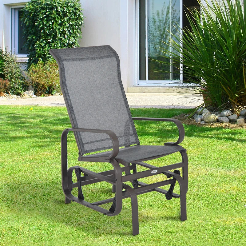 Grey & Brown Outdoor Gliding Rocking Chair - Sturdy Metal Frame