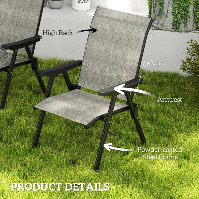 Set of Four Folding Outdoor Chairs - Black and Grey - Compact and Lightweight Design
