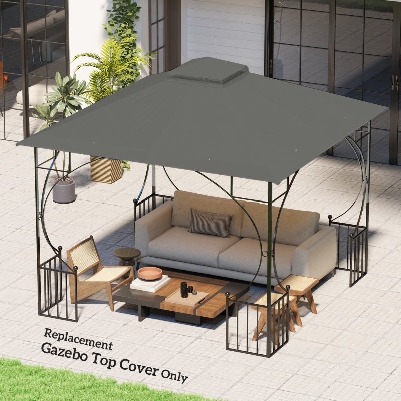 3m x 3m Grey Replacement Gazebo Canopy - Double Tier Roof Top for Garden, Patio, Outdoor Use (Top Only)