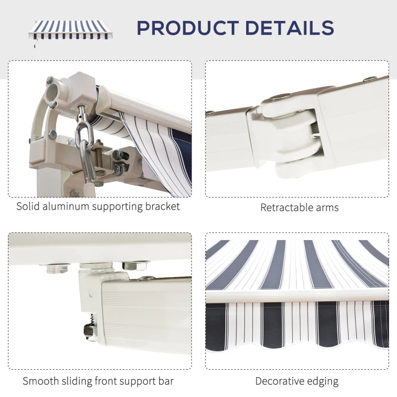 Dark Blue and White Retractable Awning, 2.5m x 2m - Manual Operation