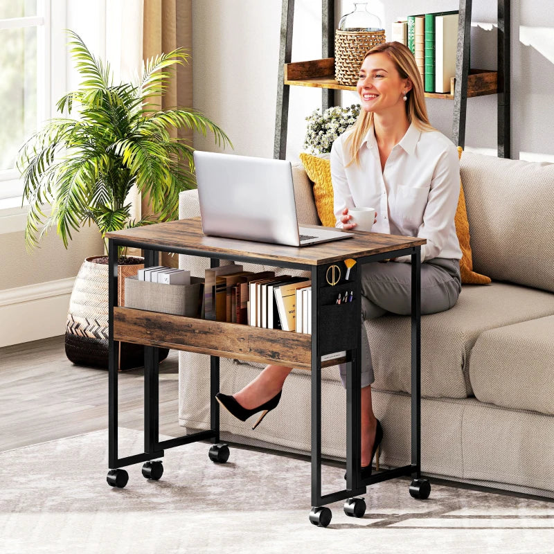 Rustic Brown 80 cm Drop Leaf Writing Desk - Space-Saving Work Table for Home Office, Modern Design, Versatile Use