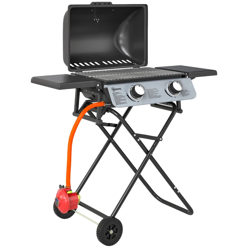 Portable Two-Burner BBQ Grill - Compact Suitcase Design for Outdoor Cooking - Black