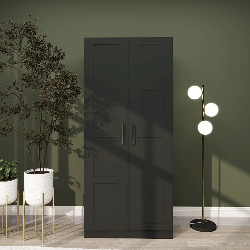 Stylish Double Panel Door Wardrobe with Shelves for Modern Home Storage Black