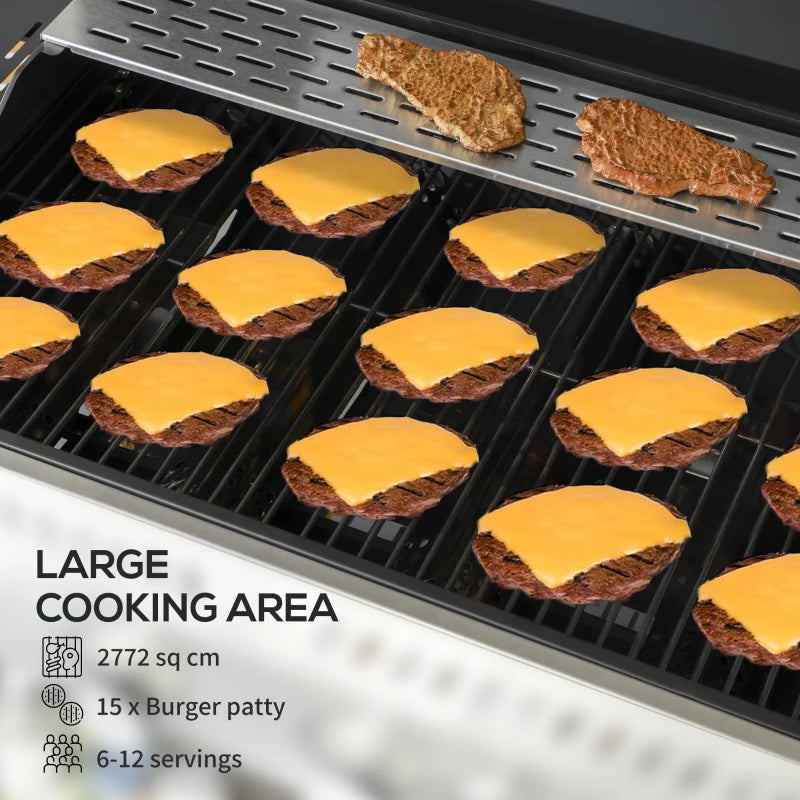 Black 5-Burner Steel Gas Grill with Thermometer