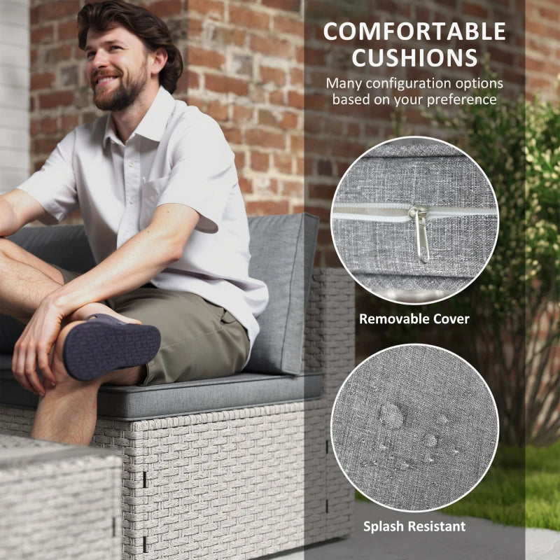 Grey Seven-Piece Modular Rattan Furniture Set for Outdoor Patio and Garden