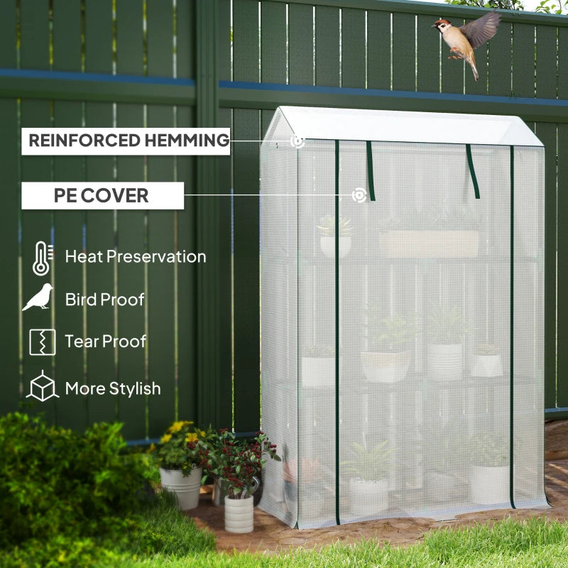 40 x 100cm Three Shelf Steel Frame Greenhouse - White
