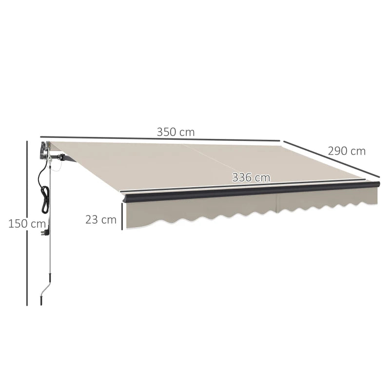 3.5m x 3m Beige Electric or Manual Awning with Remote Control - Retractable Patio Sun Shade