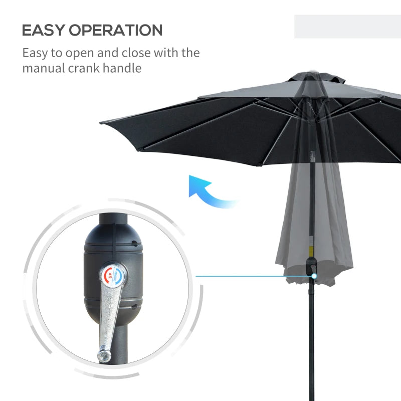 Black 3m Tilting Garden Umbrella with Tilt and Crank Handle
