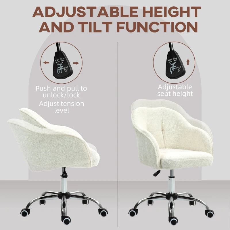 Cream Teddy Fleece Office Chair Cover - Fits 46-56 cm Chairs, Soft & Cozy Seat Protector