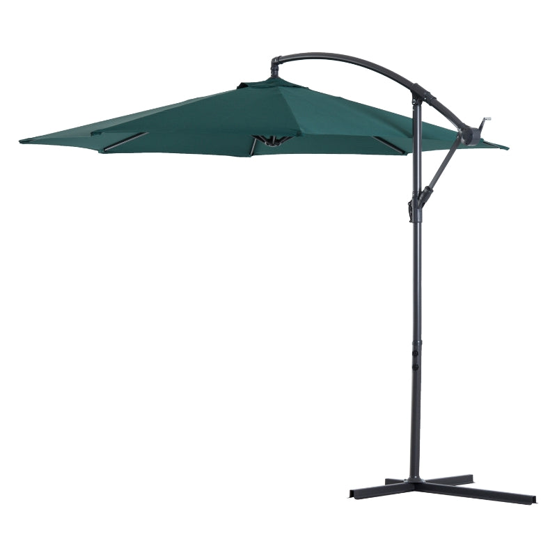 Dark Green Hanging Cantilever Umbrella with Crank Handle - Outdoor Sun Shade