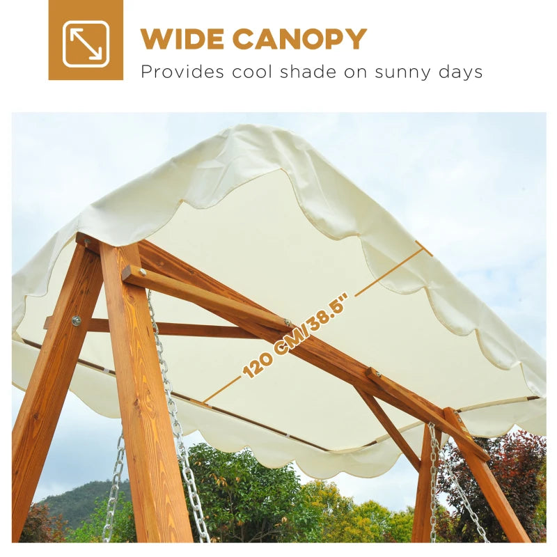 Cream White 3-Seater Wooden Garden Swing Hammock