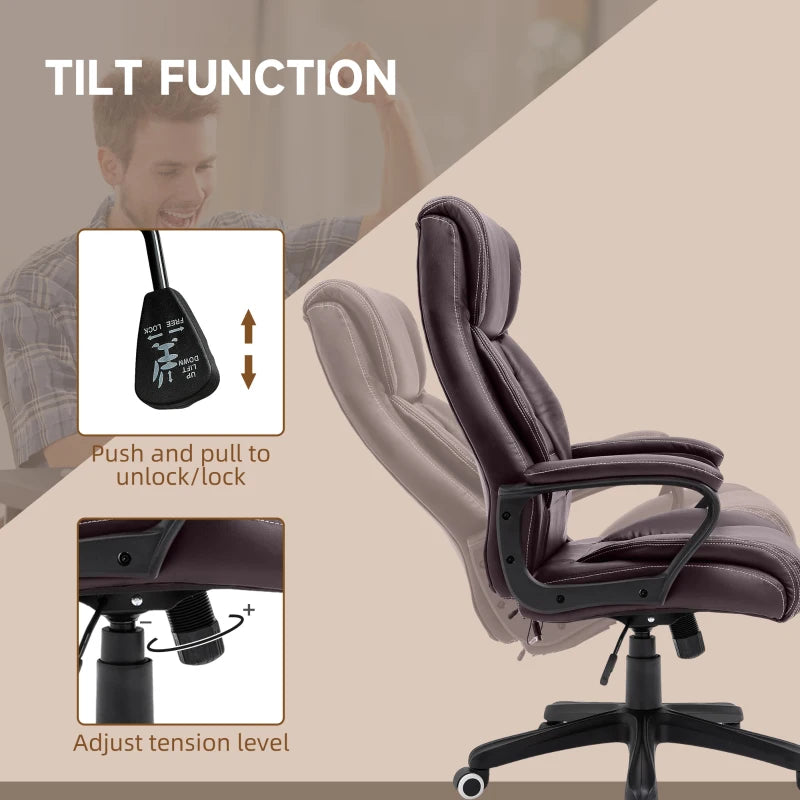 Vinsetto Brown Office Chair with 6-Point Massage, Padded Seat & Armrests, Adjustable Tilt Function for Home & Office