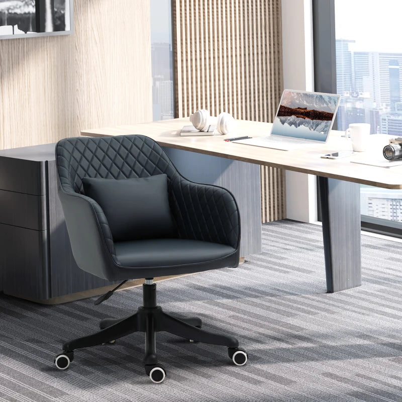 Vinsetto Deep Blue PU Leather Office Chair with Massage Lumbar Pillow, Rolling Wheels - Ideal for Desk, Makeup Vanity & Home