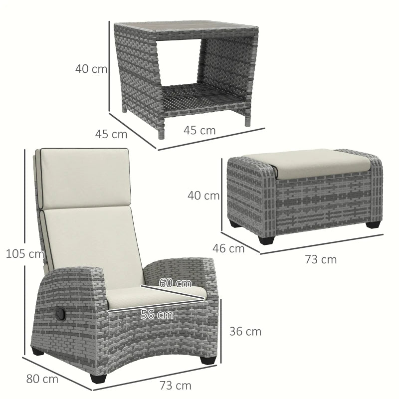 5-Piece Grey Rattan Patio Recliner Set with Footstools & Coffee Table
