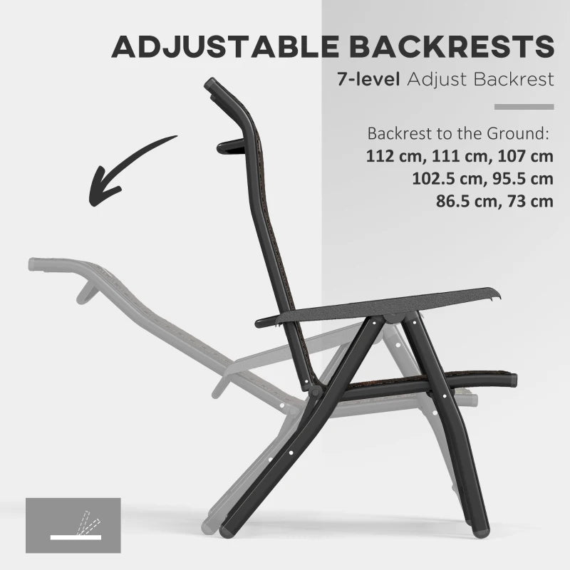 Set of Four Dark Brown Folding Garden Chairs with Seven-Position Adjustable Backs - Outdoor Seating, Space-Saving Design