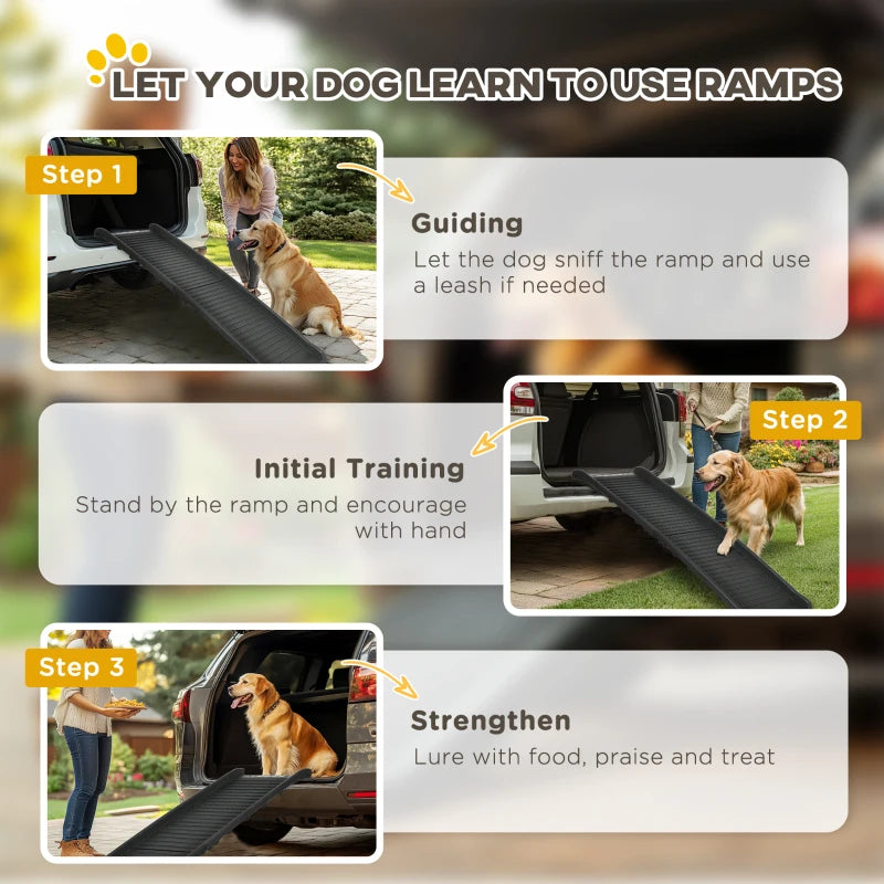 Foldable Pet Ramp for Dogs - Car Ramp for SUVs & Cars, Lightweight & Portable, Black Color
