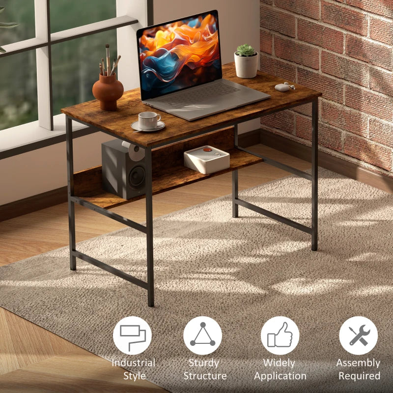 Rustic Brown 2-Tier Computer Desk - 100 x 60 cm - Stylish Home Office Furniture for Productivity