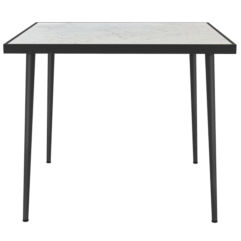 White Square Outdoor Dining Table for 4 with Marble Glass Top