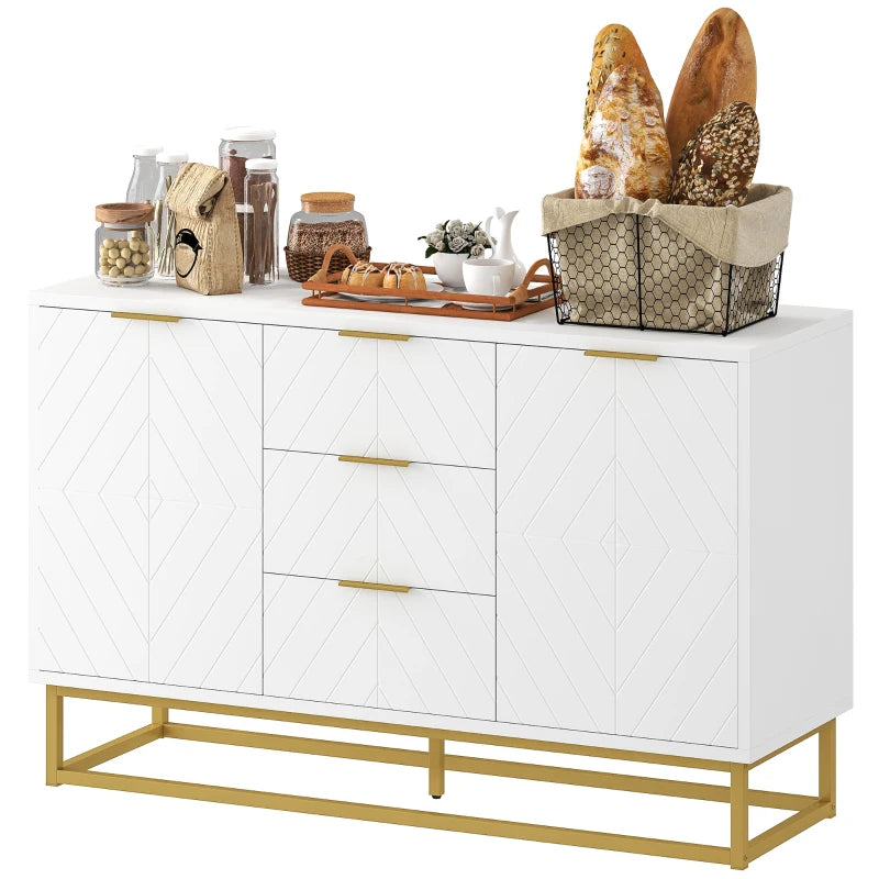 Modern White Sideboard with 3 Drawers & Adjustable Shelves - Stylish Storage Solution for Living Room Furniture