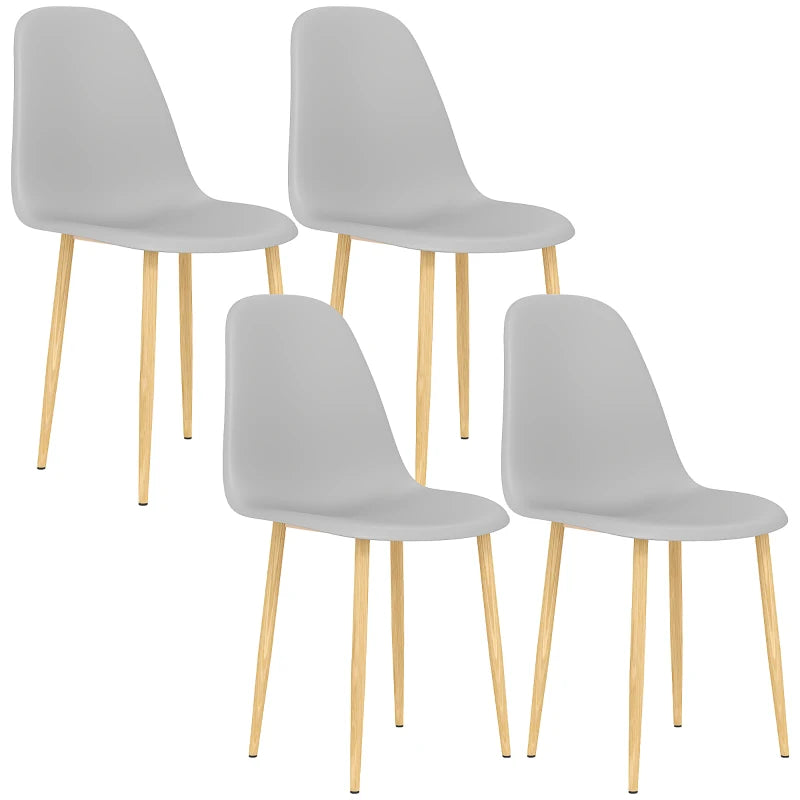 Modern Grey Dining Chairs Set of 4 - Stylish Kitchen Chairs with Backrest & Steel Legs for Dining Room & Living Room