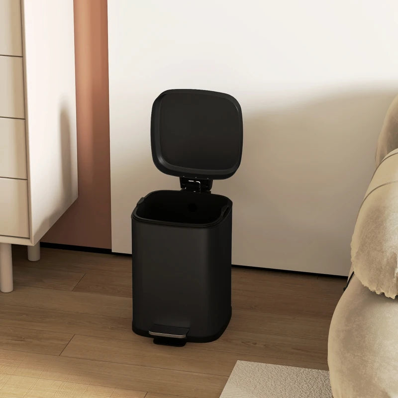12L Modern Boxy Black Metal Kitchen Bin - Stylish Trash Can for Home Organization and Waste Management