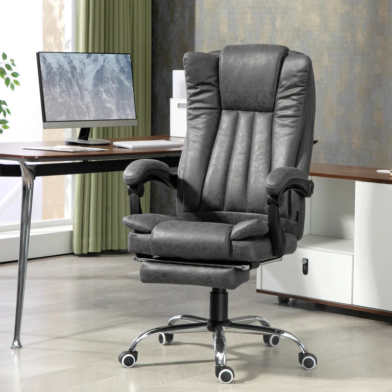 Vinsetto Six-Point Massage Chair with Heat & Footrest - Ergonomic Dark Grey Recliner for Ultimate Relaxation