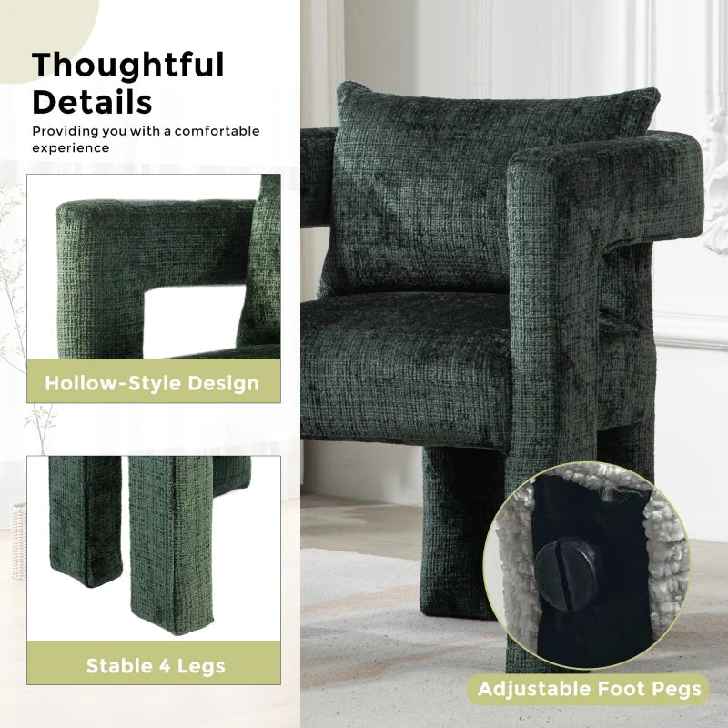 Modern Lounge Chair Set of 2 - Hollow Armrest Design, Cushions & Pillows, 60x44x65 cm, Stylish Emerald Color