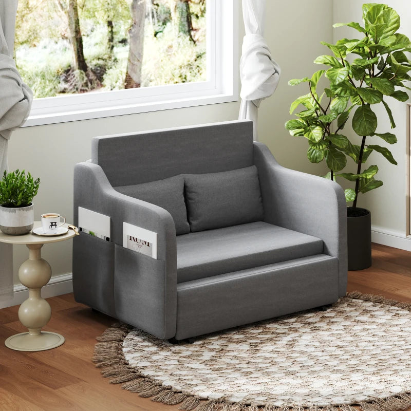 Grey Two-Seater Pull-Out Sofa Bed for Compact Living Spaces