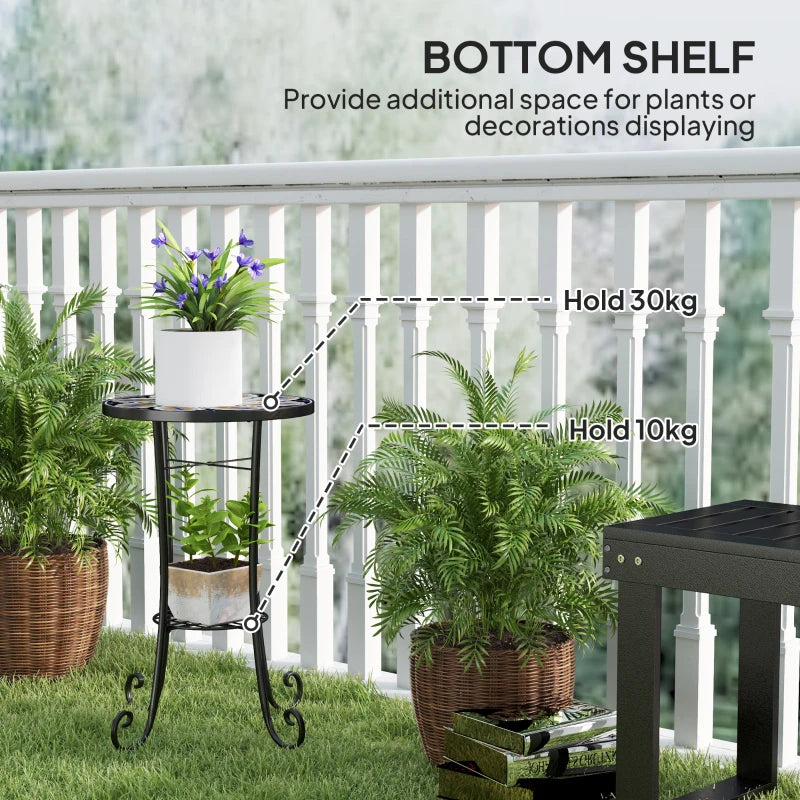 35.5 cm Round Orange Mosaic Garden Table - Ceramic Tile Top Outdoor Bistro Table with Shelf for Patio, Balcony, Indoor Use