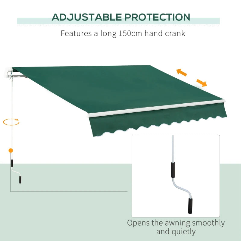 Green 3m x 2m Retractable Sun Shade - 295L x 200W cm