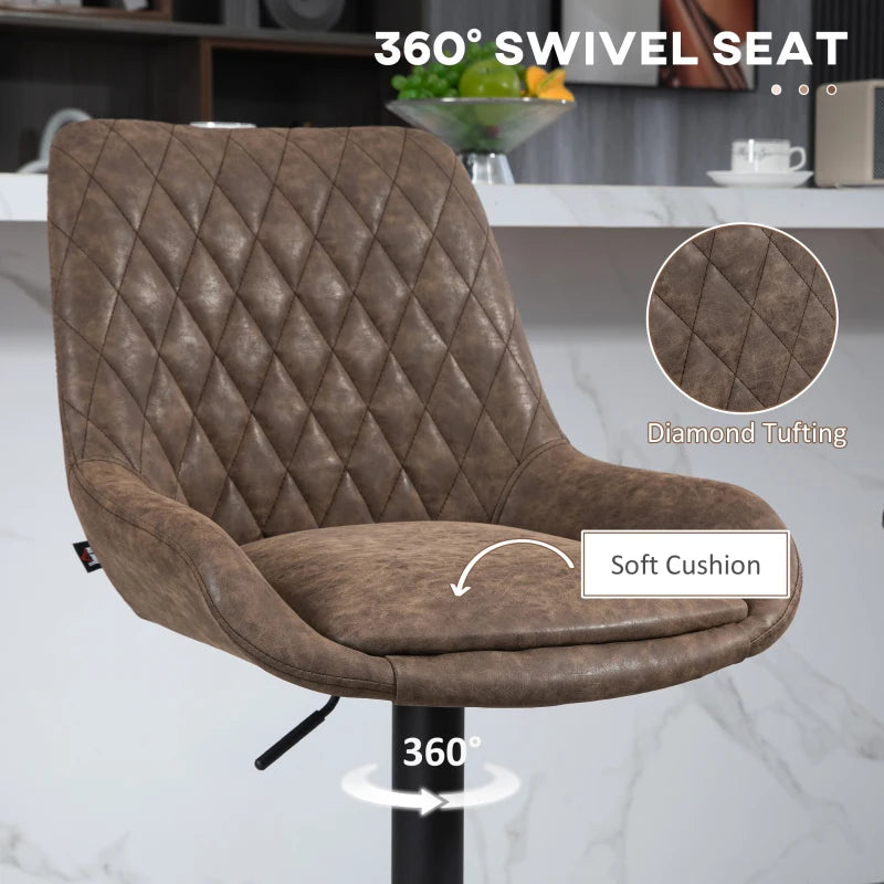 Adjustable Faux Leather Retro Bar Stools for Home Use in Brown