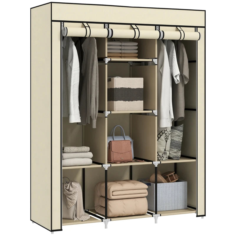 Stylish Cream White Fabric Wardrobe with Rails and Shelves for Organized Storage