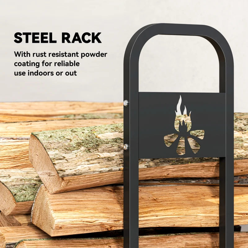 6.5 FT Heavy Duty Steel Firewood Log Rack - 300 kg Capacity Indoor/Outdoor Wood Storage with Decorative Bonfire Pattern