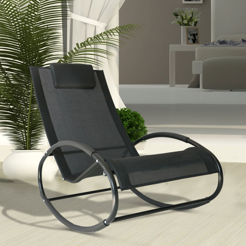 Black Rocking Sun Lounger with Pillow