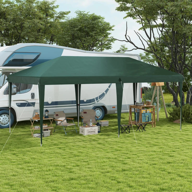 6 x 3 m Green Pop-Up Steel Frame Gazebo - Outdoor Canopy Tent for Events