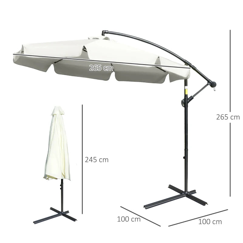 Cream White Cantilever Garden Banana Parasol Umbrella - 2.7m