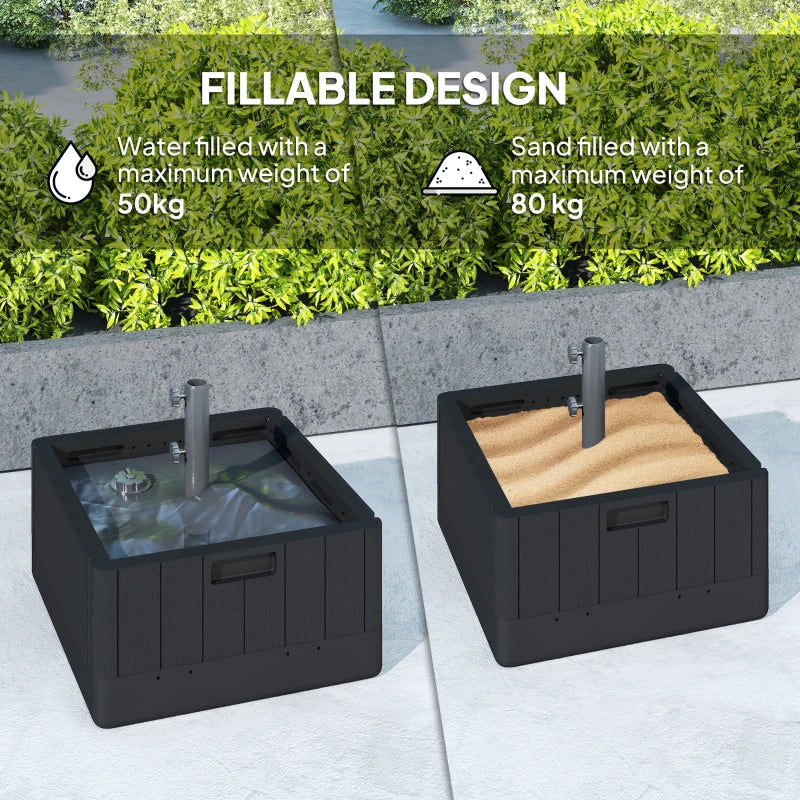 Black Garden Parasol Base Umbrella Stand with Wheels and Handles - 80kg Filled Weight for Deck or Poolside