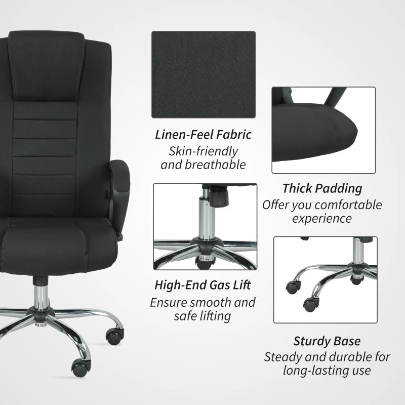 Vinsetto Linen-Look Swivel Office Chair in Black - Stylish Ergonomic Design for Home & Office Use