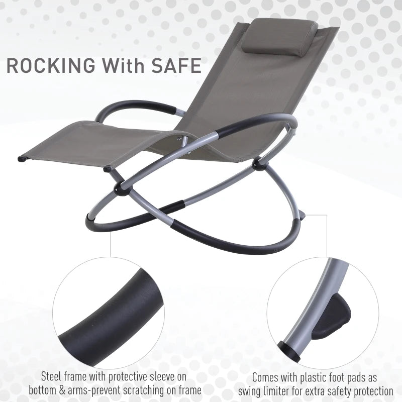 Grey Outdoor Zero Gravity Orbital Rocking Sun Lounger with Pillow