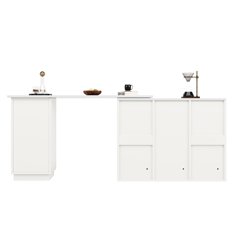 360° Swiveling Bar Table with Marble Top & Open Storage - Stylish Kitchen & Living Room Furniture, 198.5L x 30W x 72.5H cm, White