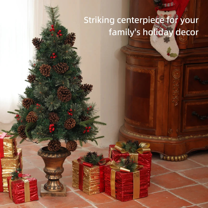 4ft Realistic Artificial Christmas Tree with 60 Warm White LED Lights & Remote - 8 Modes, Trophy Stand for Holiday Decor