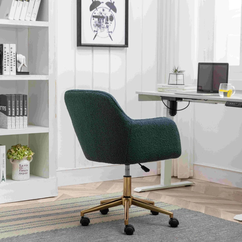 Adjustable Height Ergonomic Swivel Executive Office Chair with Gold Legs - Green, 58x58x86 cm for Comfort & Style