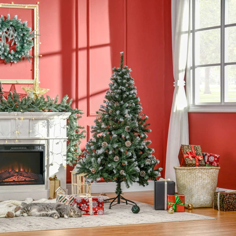 5FT Artificial Christmas Tree with Pine Cones - Automatic Open Holiday Decoration for Home - Lush Green Xmas Tree