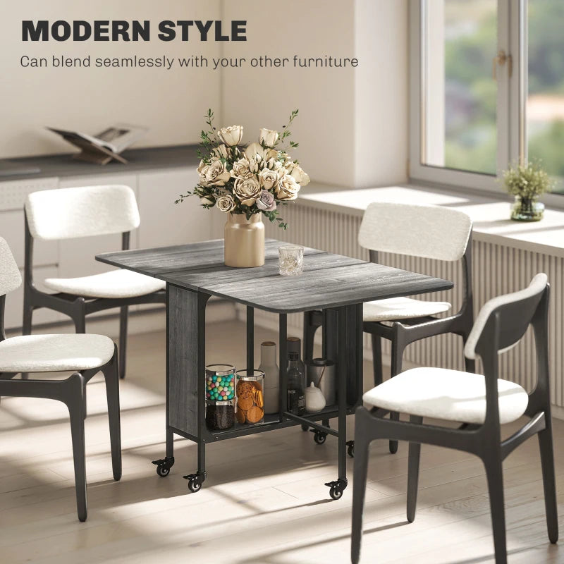 Stylish Six-Person Drop Leaf Dining Table in Grey and Black - Perfect for Small Spaces and Modern Homes