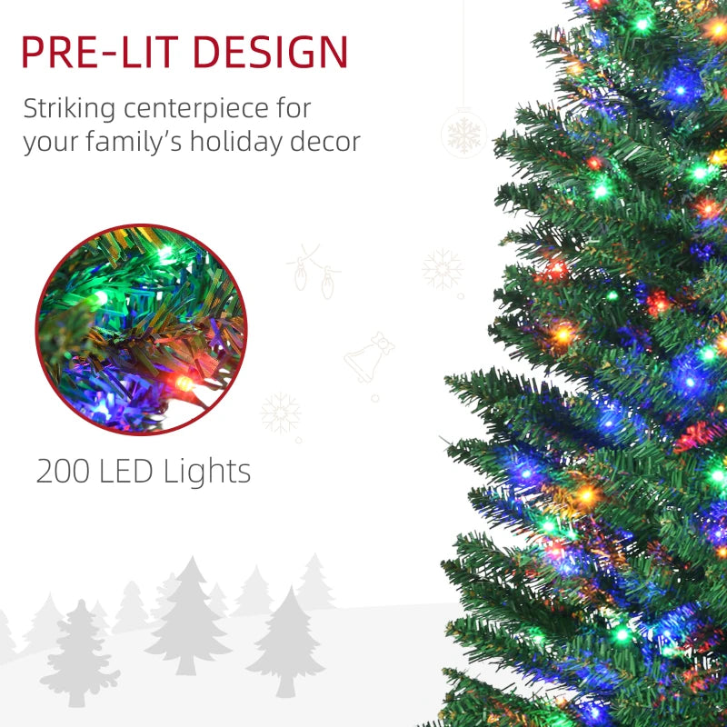 7.5' Prelit Artificial Christmas Tree with Colorful LED Lights - Pencil Shape Holiday Decor with Durable Steel Base