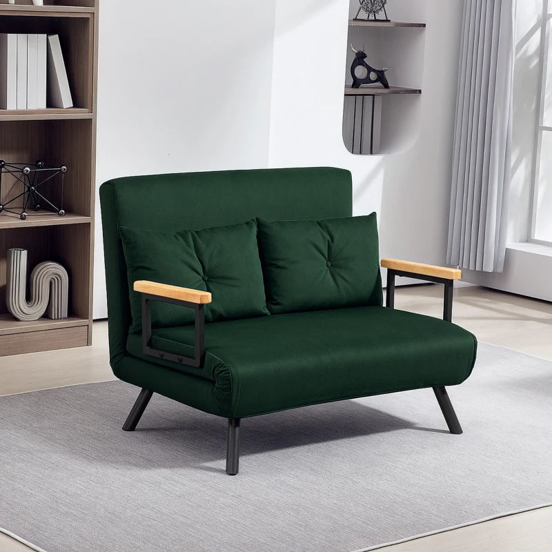 Velvet-Feel Double Sofa Bed with Pillows in Green - Versatile 4-in-1 Design for Comfort and Style