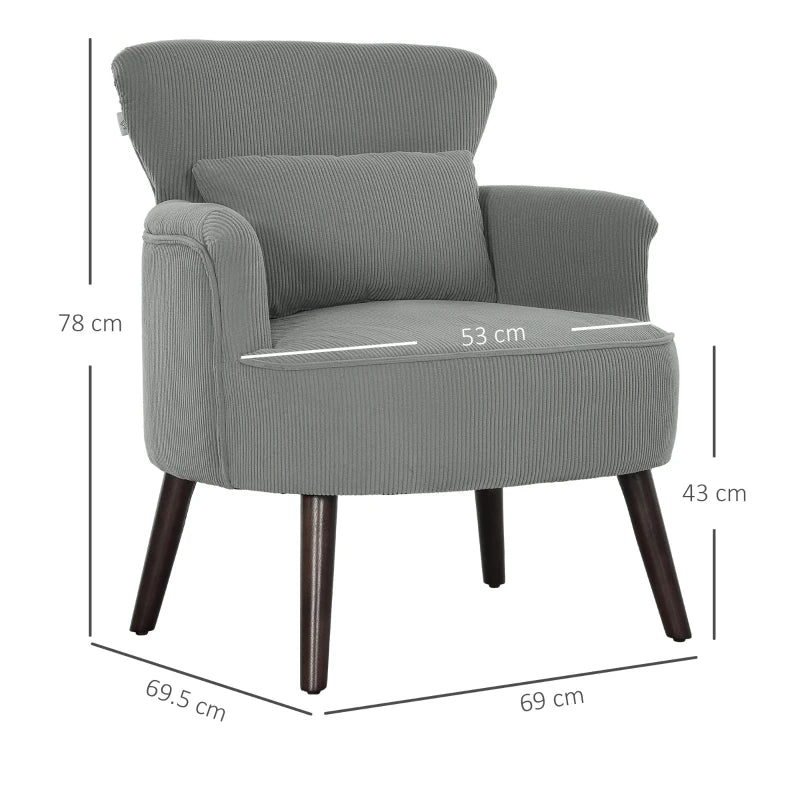 Light Grey Corduroy Retro Accent Chair for Stylish Living Room Decor
