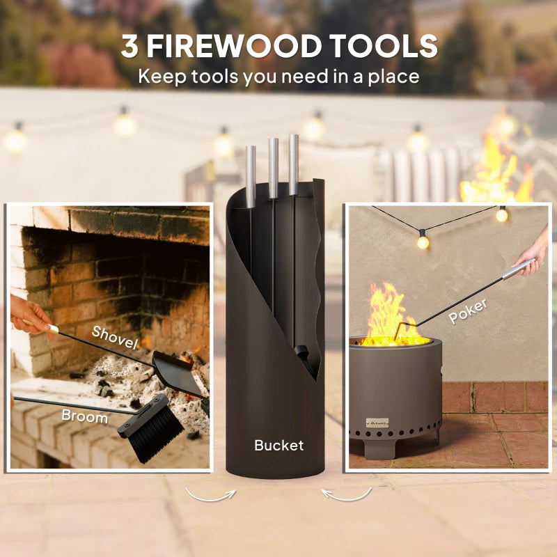 4-Piece Black Fireplace Tools Set - Metal Accessories with Broom, Shovel, Poker & Bucket - Perfect Fireside Companion